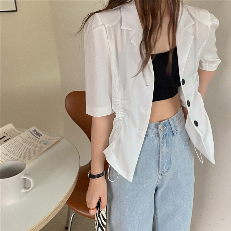 Áo sơ mi cổ lật dáng rộng phối dây rút thời trang trẻ trung năng động phong cách cổ điển dành cho nữ | BigBuy360 - bigbuy360.vn