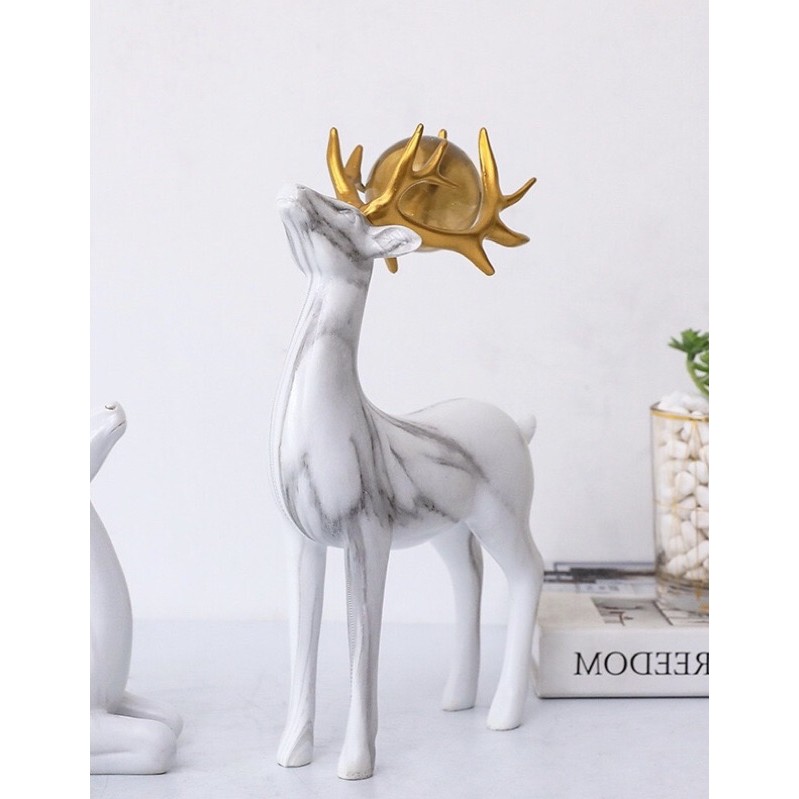 Cặp hươu nai trang trí decor nhà cửa vân đá trắng siêu đẹp và sang trọng