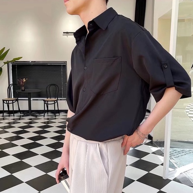 Áo Thun Polo Tay Ngắn Cổ Polo Màu Đen Phong Cách Hàn Quốc Dành Cho Nam