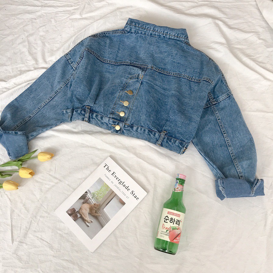 ÁO KHOÁC JEAN NỮ 4 CÚC SAU LƯNG (XANH JEAN) CROPTOP  SIÊU HOT 1819