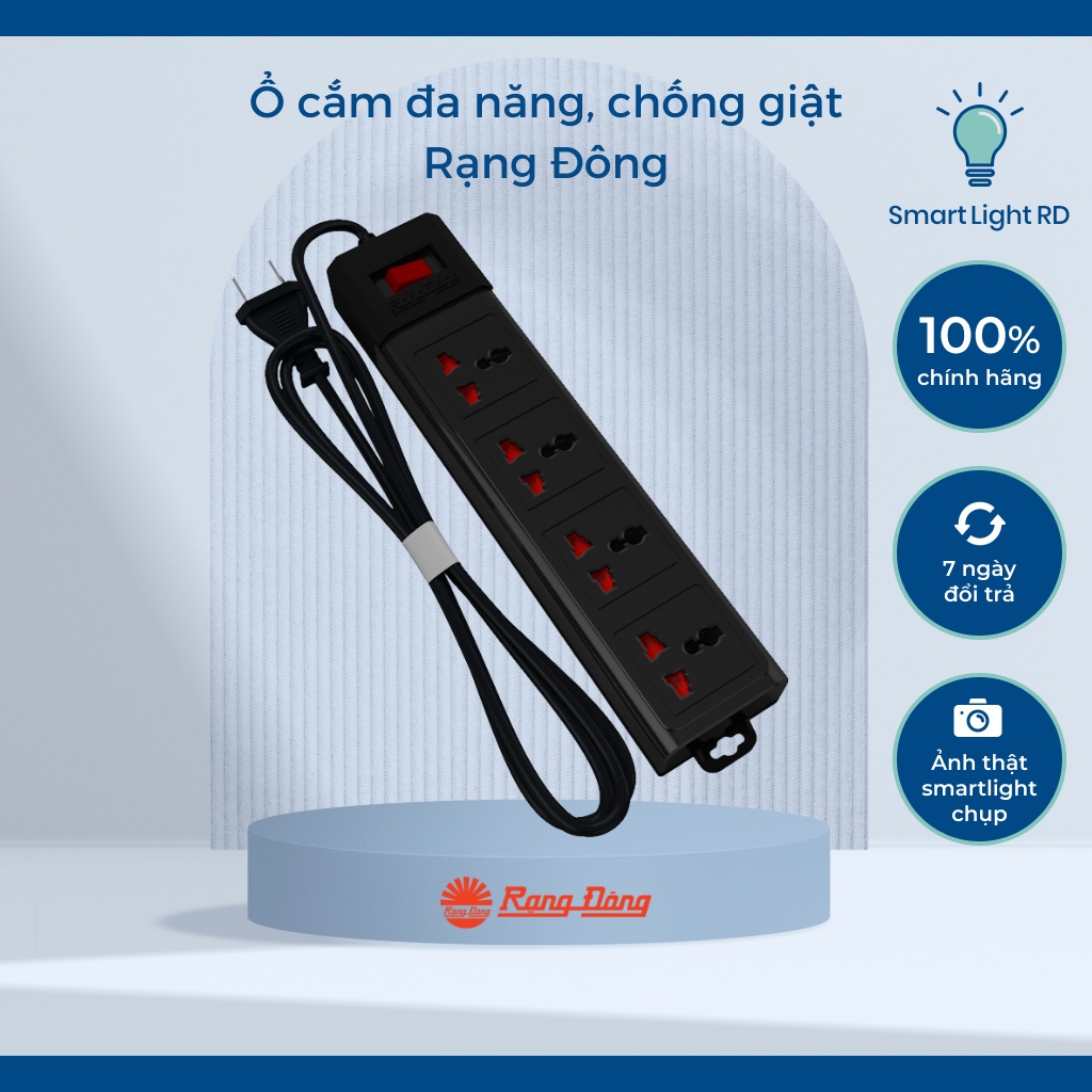 Ổ cắm đa năng Rạng Đông kéo dài 3m/5m, chống giật, Model: OC02 4C/10A