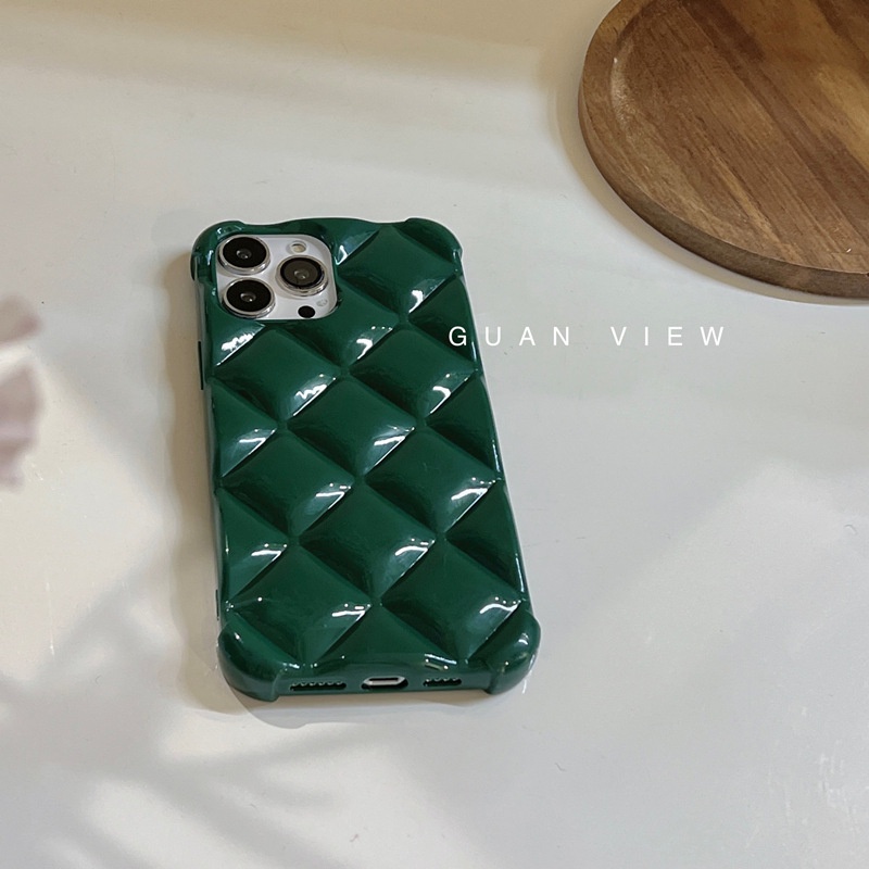 Ốp điện thoại mềm phối họa tiết hình thoi màu xanh lá đậm thời trang thu đông cho iPhone 11 xsmax xr 13pro max 12