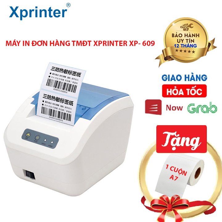 Máy In Mã Vạch Xprinter XP-609 USB+BLUETOOTH, In Vận Đơn TMĐT TẶNG KÈM GIẤY A7 - Mẫu Giao Ngẫu Nhiên