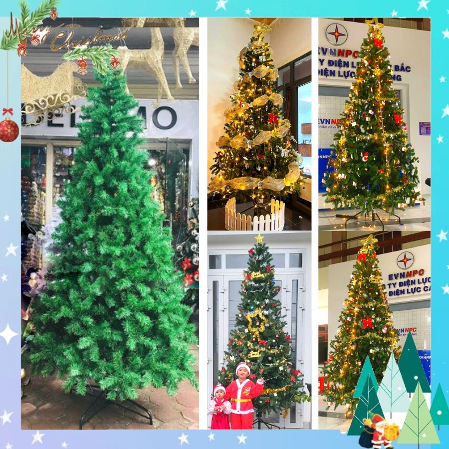 Cây thông noel 3m đầu tròn 10' trang trí phòng khách, phòng ngủ, ngoài trời đầy đủ phụ kiện mùa giáng sinh (Hình Thật)