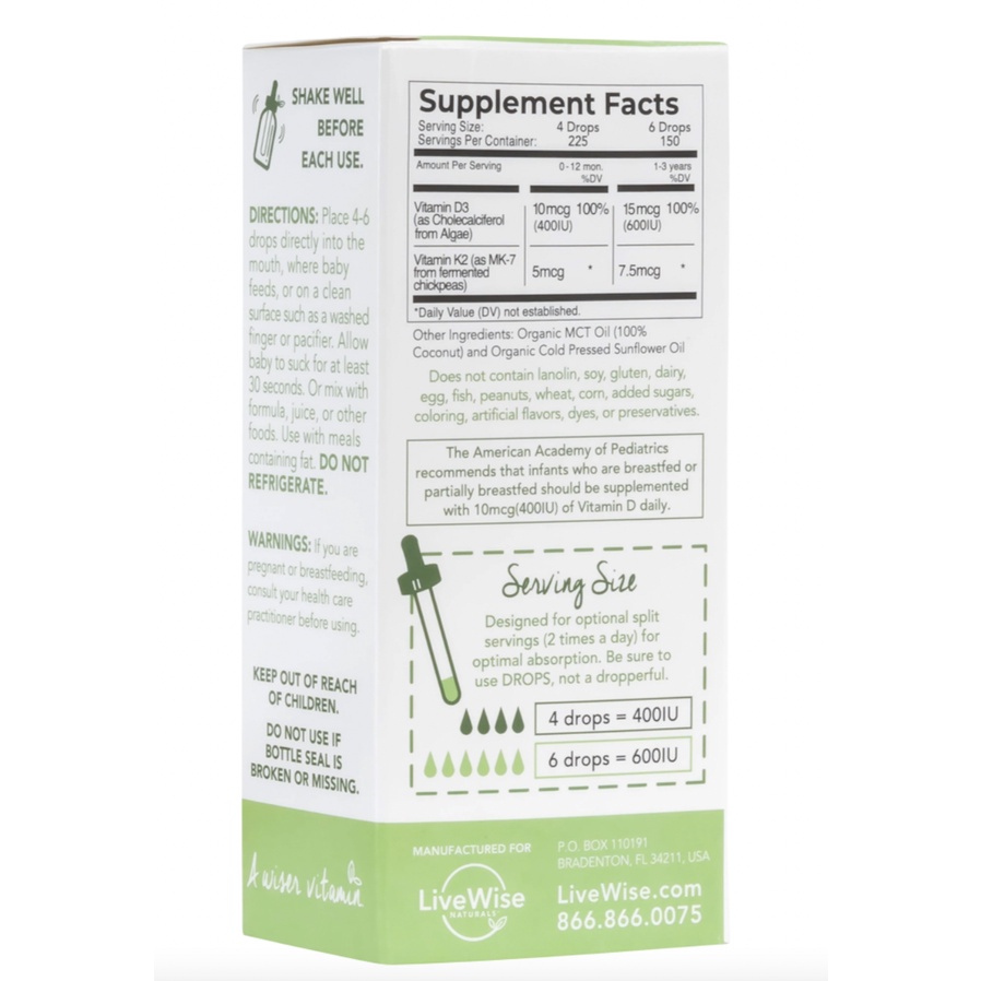 Vitamin D3K2 hữu cơ LiveWise Mỹ cho bé
