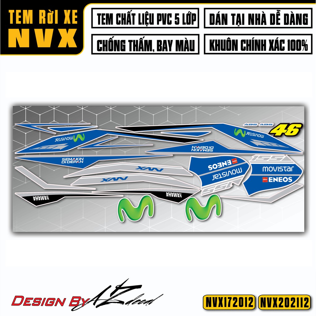 Tem NVX Mẫu Movistar Dành Cho Đời Xe 2017 - 2021 | NVX12 | Decal Dán Xe Chống Nước, Bền Màu Cho NVX V1/V2