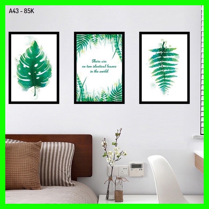 Decal dán tường 3 ô lá nhiệt đới ( mẫu hàn)