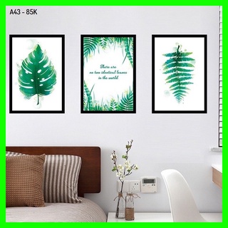 Decal dán tường 3 ô lá nhiệt đới