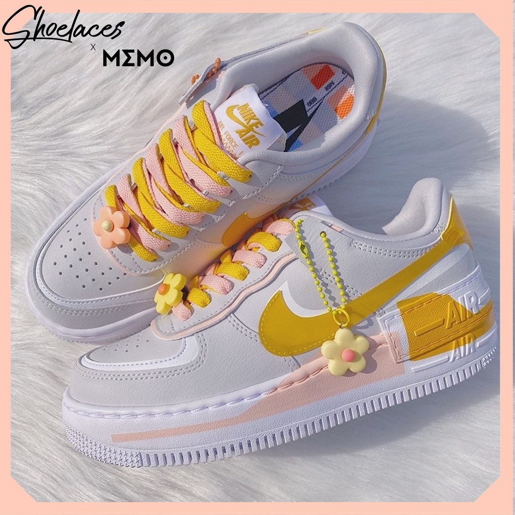 Combo dây giày Custom Nike  AF1 Shadow Pollen Rise- Vàng Hồng Cam