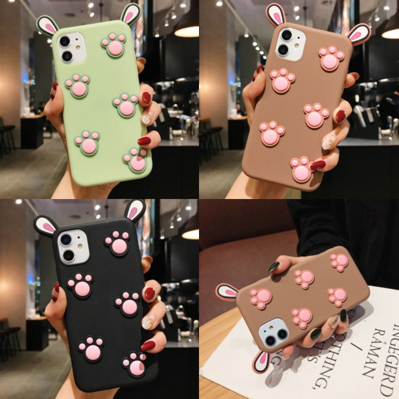 Ốp lưng OPPO A91 A83 A71 A57 A39 A37 A37F F11 F9 F7 F5 F3 F1S Reno 3 Realme 6 3 C15 C11 Pro 2020 Cute Rabbit Ears and Bear Soles Soft TPU Case