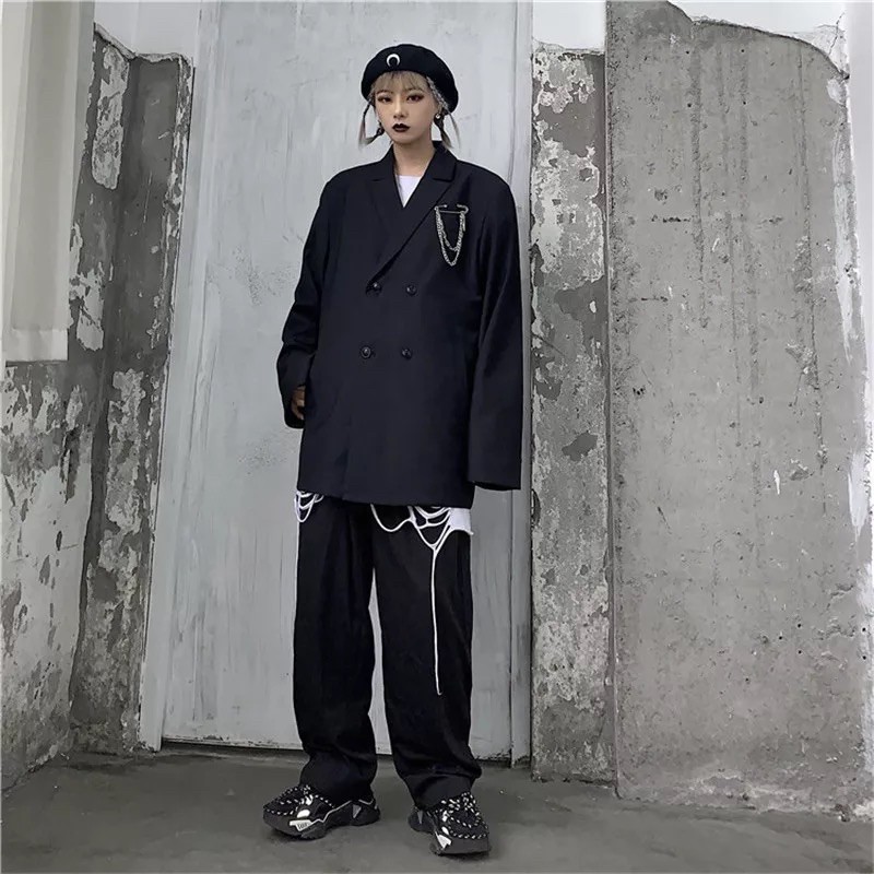 ÁO KHOÁC BLAZER VETS HÀN QUỐC T-A-N AV06 KÈM ( phụ kiện ). MÀU ĐEN