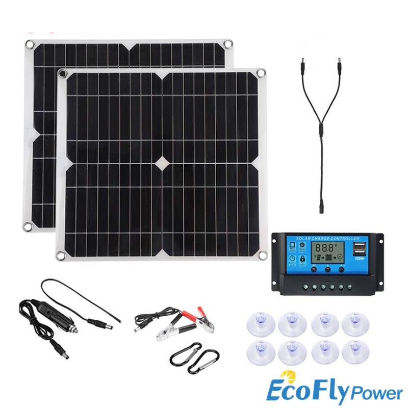 Tấm Pin Năng Lượng Mặt Trời 50W 12V USB Kèm Sạc 10-30A Chuyên Dụng Cho Xe Hơi / Tàu Thuyền / Điện Thoại