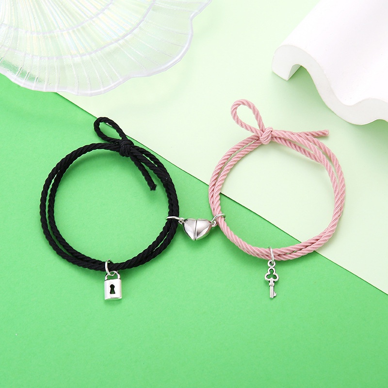 1 Cặp Vòng Tay Dây Bện Khóa Nam Châm Hình Trái Tim Thời Trang Unisex
