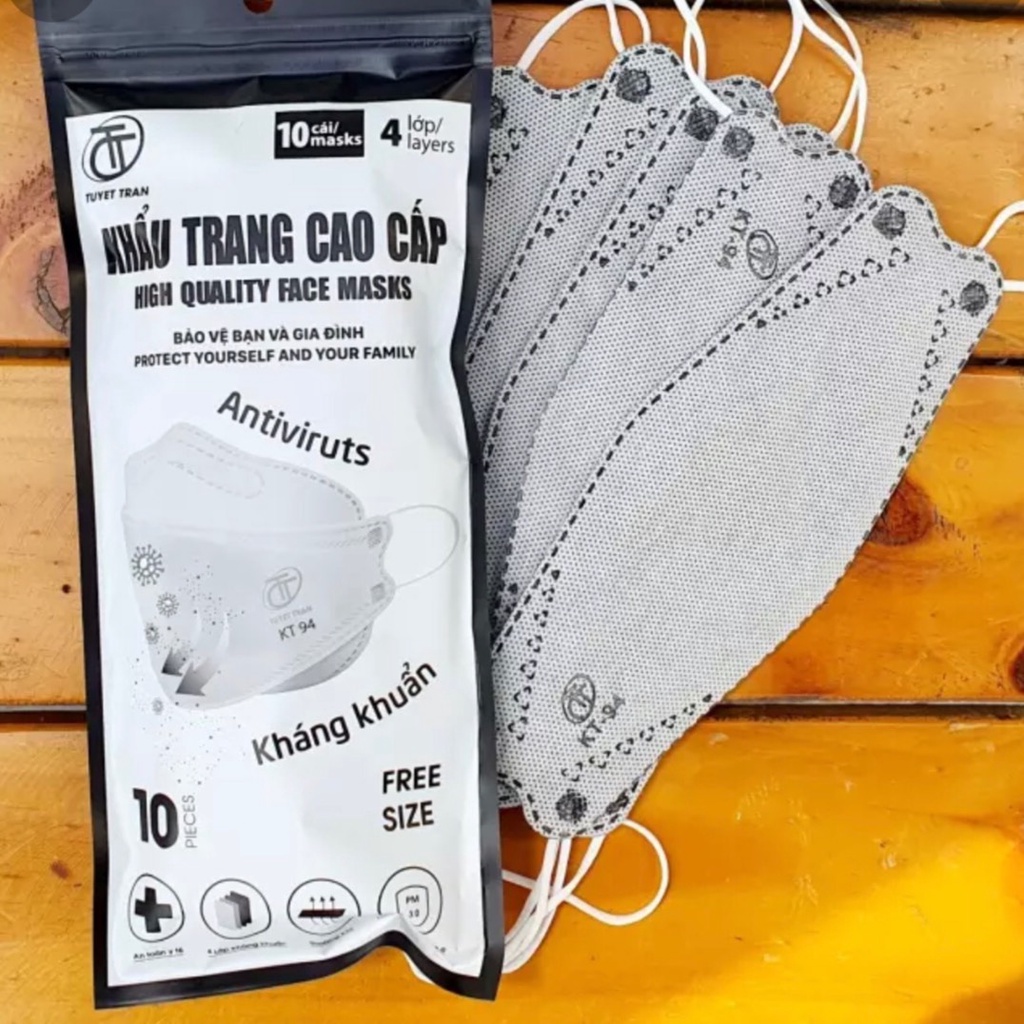 Combo 10-50 chiếc Khẩu trang KF94 4D màu xám công nghệ cao Hàn Quốc 4 lớp chống bụi mịn và kháng khuẩn