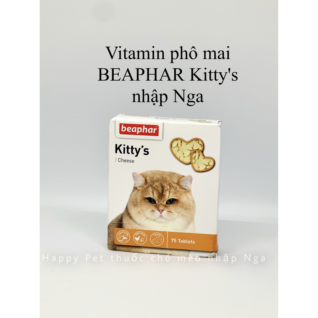 [Mã PET50 giảm 10% - tối đa 50K đơn 250K] Phô mai tăng nọng cho mèo Beaphar Kitty's hộp 75 viên nhập Nga giá siêu rẻ