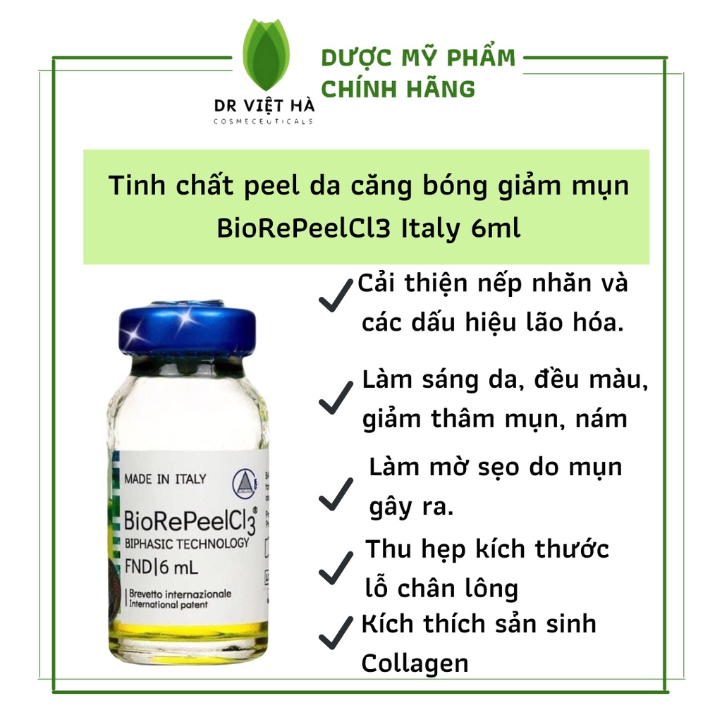 Tinh chất peel da căng bóng giảm mụn BioRePeelCl3 Italy 6ml (giá cho 1 lọ)