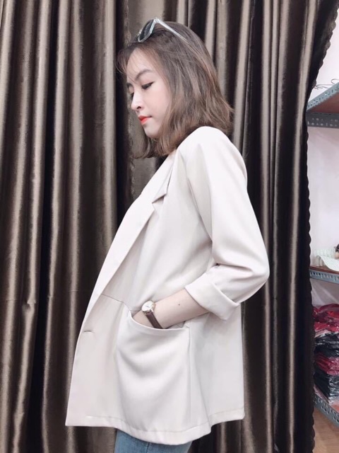 Áo vest công sở màu nude chất cát trượt dày dặn