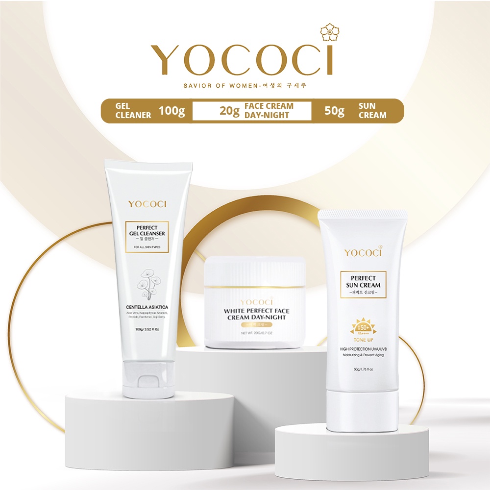 Bộ 3 Sản Phẩm YOCOCI Gồm 1 Gel Rửa Mặt 100g, 1 Kem Face 20g & 1 Kem Chống Nắng 50g