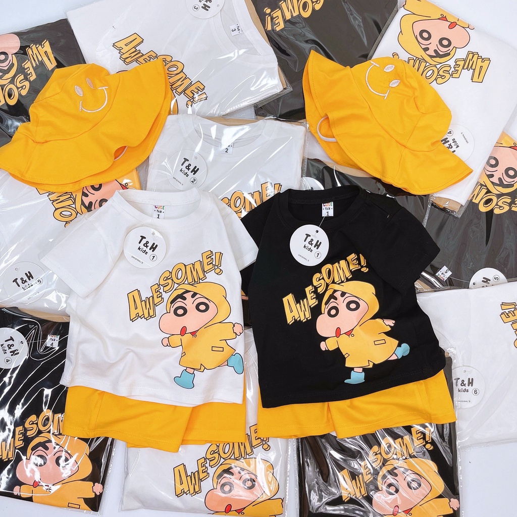 Bộ cotton họa tiết shin ngộ nghĩnh ko kèm mũ cho bé trai