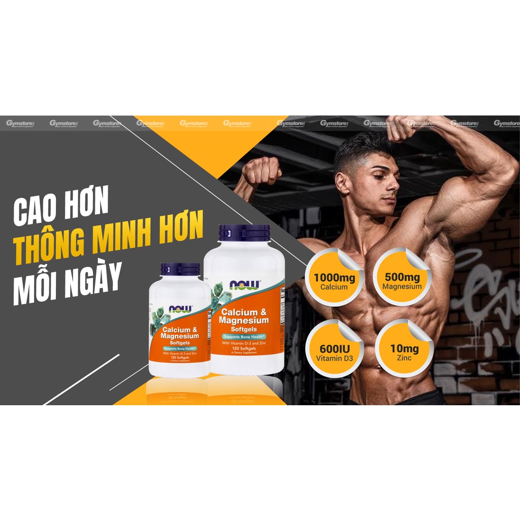 Viên uống NOW Calcium & Magnesium Softgels nhập khẩu Mỹ - Gymstore chắc khỏe xương, tăng hệ miễn dịch cải thiện giấc ngủ