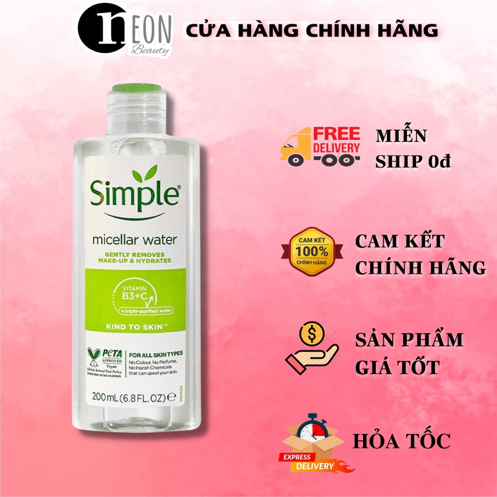Nước tẩy trang Simple cho da nhạy cảm 200ml- có tem phụ nhập khẩu