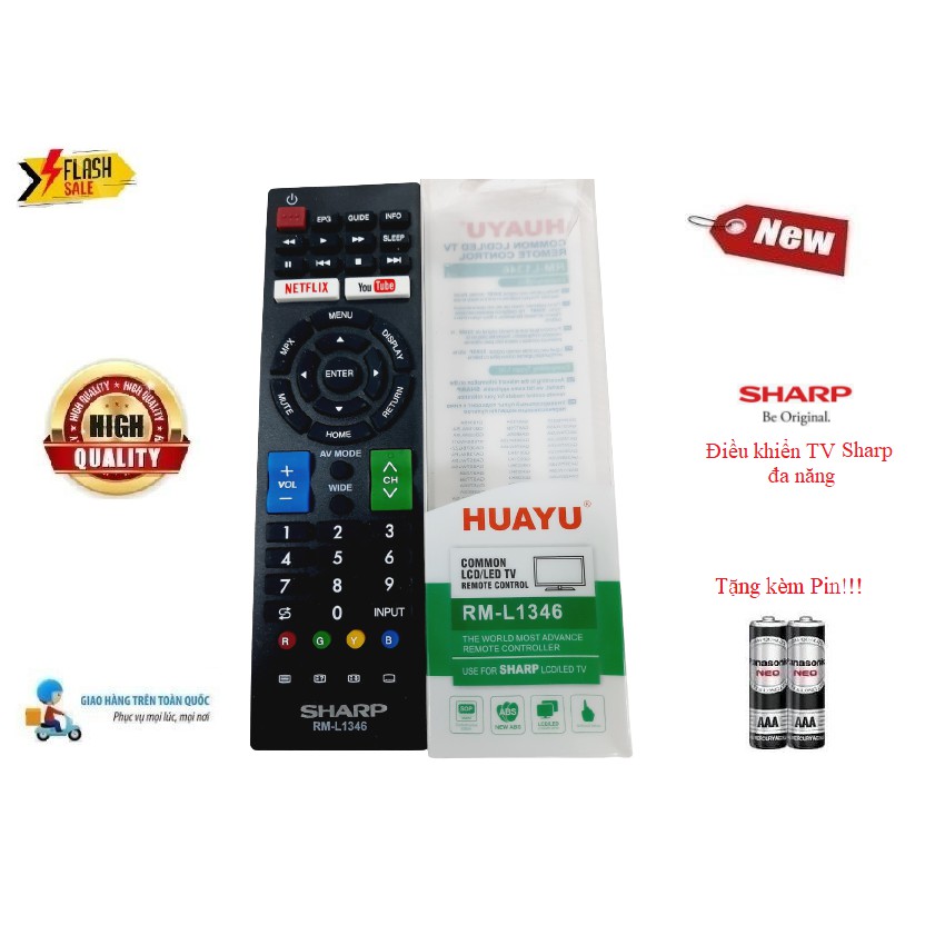 Remote Điều khiển TV Sharp đa năng tất cả các dòng tivi Sharp LCD/LED/Smart TV- Hàng tốt Tặng kèm Pin