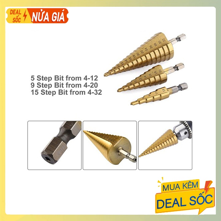 Bộ 3 Mũi Khoan Tháp Chuôi Lục Giác 4-20mm Dùng Khoan Nhôm, mika