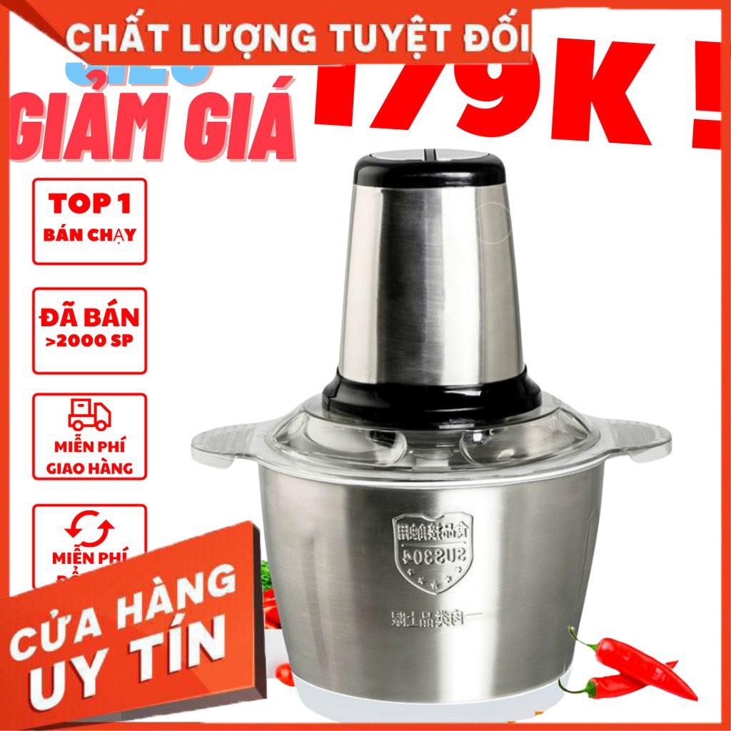 Máy Xay Thịt, Máy Say Thịt Cá Cối Inox 304 2L 4 Lưỡi Công Suất 250W Cao Cấp - Cối Xay thực phẩm rau củ quả đa năng