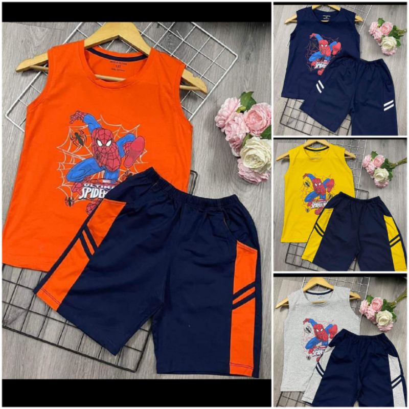 Bộ ba lỗ bé trai size đại hàng công ty chất cotton loại 1 dày dặn co dãn 20-35kg