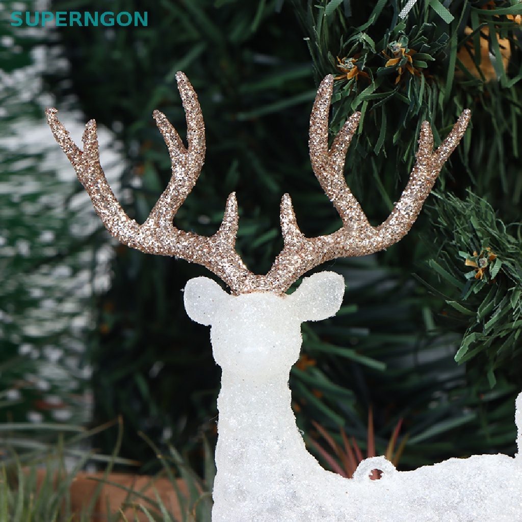 Tuần Lộc Giáng Sinh Pha Lê Màu Trắng Flash Vàng Kim Để Bàn Trang Trí Nội Thất Bán Chạy