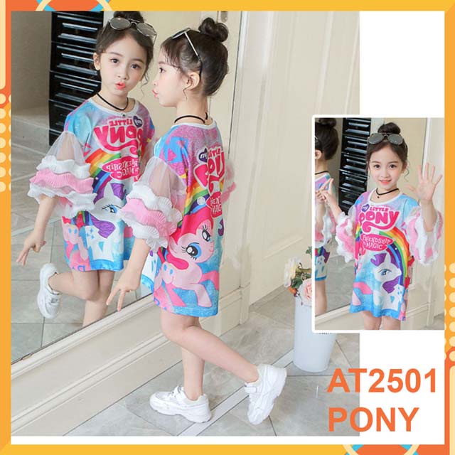 Đầm thun in nỗi 3D cho bé gái at2501 hình pony -hàng quảng châu loại 1- cao cấp