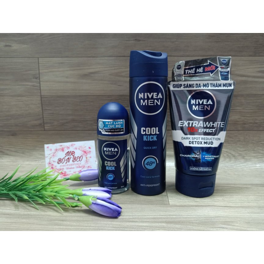 Bộ 3 NIVEA MEN Cool Kick mát lạnh và SRM sáng da mờ vết thâm