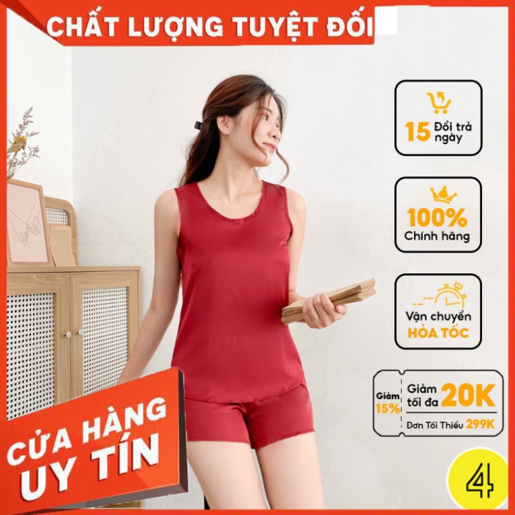 Bộ đồ ngủ nữ sát nách 4LOVA mặc nhà vải lụa satin mềm mát quyến rũ - Hàng nhập khẩu