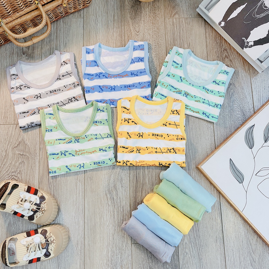 Bộ sát nách thun lạnh kẻ chữ cho bé 8-18kg