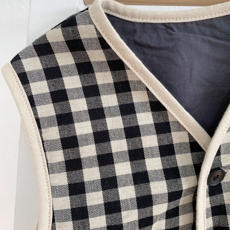 Áo ghi lê Cardigan không tay vải lông cừu cotton họa tiết kẻ sọc cổ chữ V ấm áp thời trang cho bé