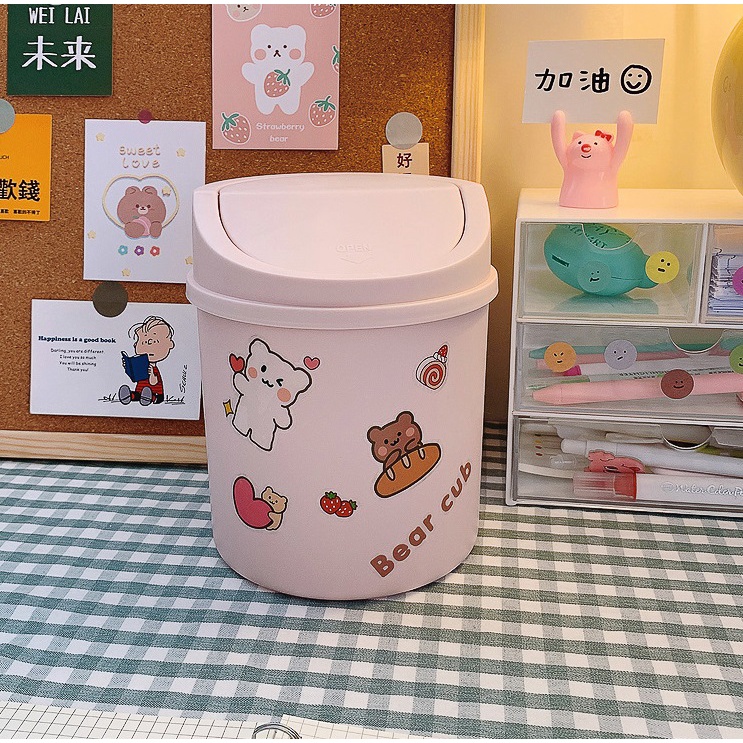 Thùng Rác mini để bàn có nắp cute dễ thương Gấu Thỏ House 560