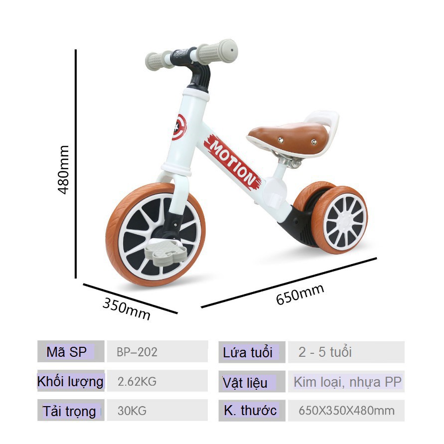 Xe chòi chân thăng bằng cho bé, xe đạp Motion 3 bánh khung kim loại chắc chắn