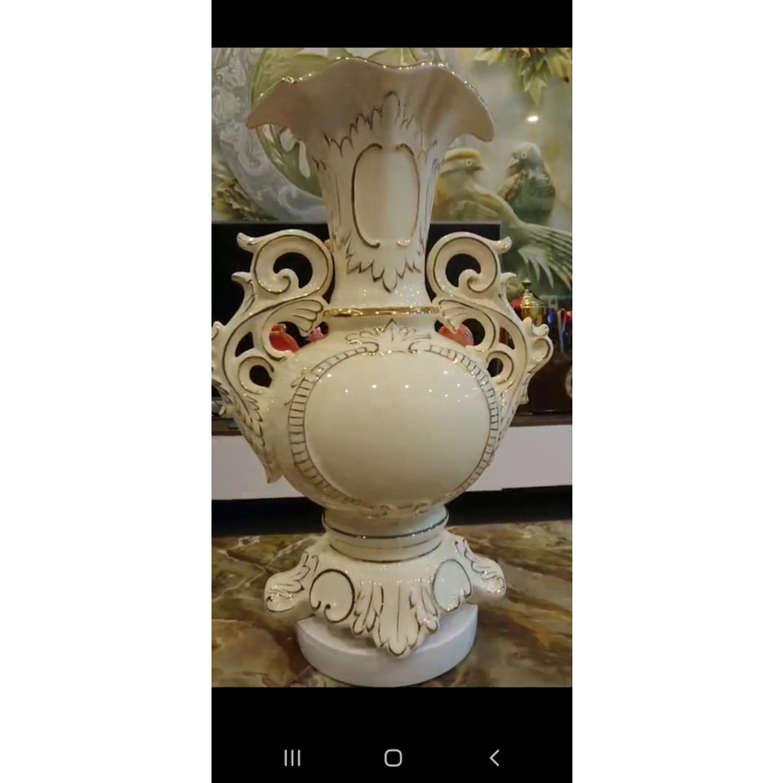 Lọ Hoa-Bình Cắm Bông trang trí Bằng Gốm Sứ Trắng Vẽ Vàng-Gốm Quảng Châu,Vật Decor Bàn,Tủ,Kệ,đẹp,giá rẻ,quà tặng ý nghĩa