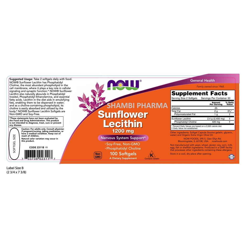 Sunflower Lecithin 1200mg 100 viên Hỗ trợ hoạt động của trí não, sa sút trí tuệ, hỗ trợ chức năng dẫn truyền thần kinh