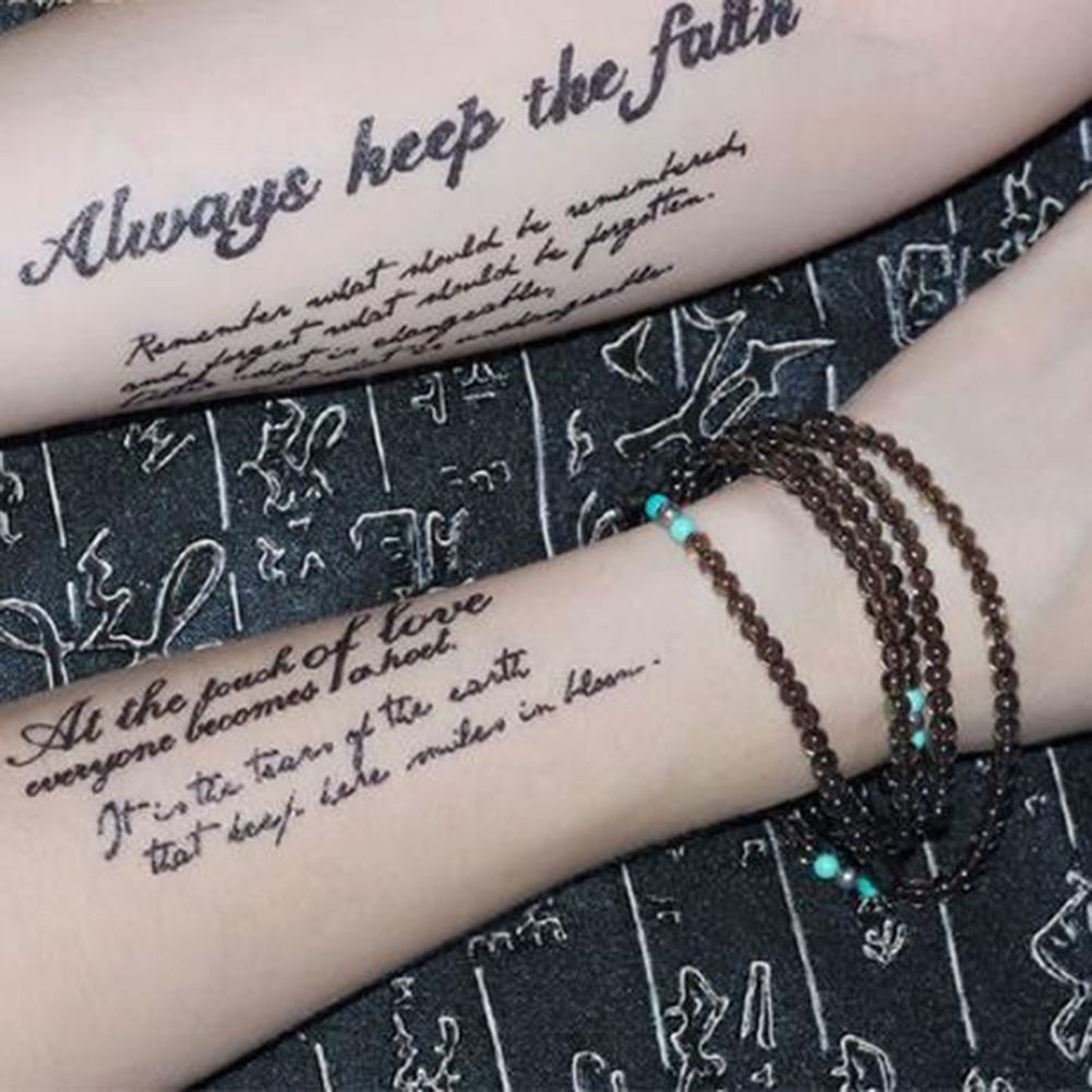 Set 2 Tấm Hình Xăm Dán Tạm Thời Chống Nước Chữ Tiếng Anh Màu Đen