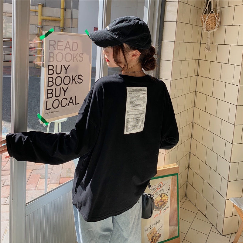 Áo thun SUXI tay dài dáng rộng in họa tiết mới thời trang cho nữ