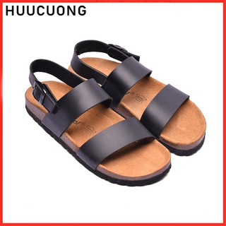 Sandal Cao Cấp 2 quai màu đen Unisex đế trấu