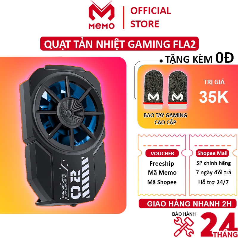 Quạt tản nhiệt điện thoại gaming MEMO FLA2 làm mát nhanh đèn led phong cách chống ồn chơi game mobile tăng FPS giảm lag
