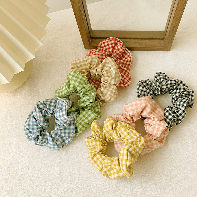 Scrunchies Bản Nhỏ Gingham Caro Màu Vintage Rustic