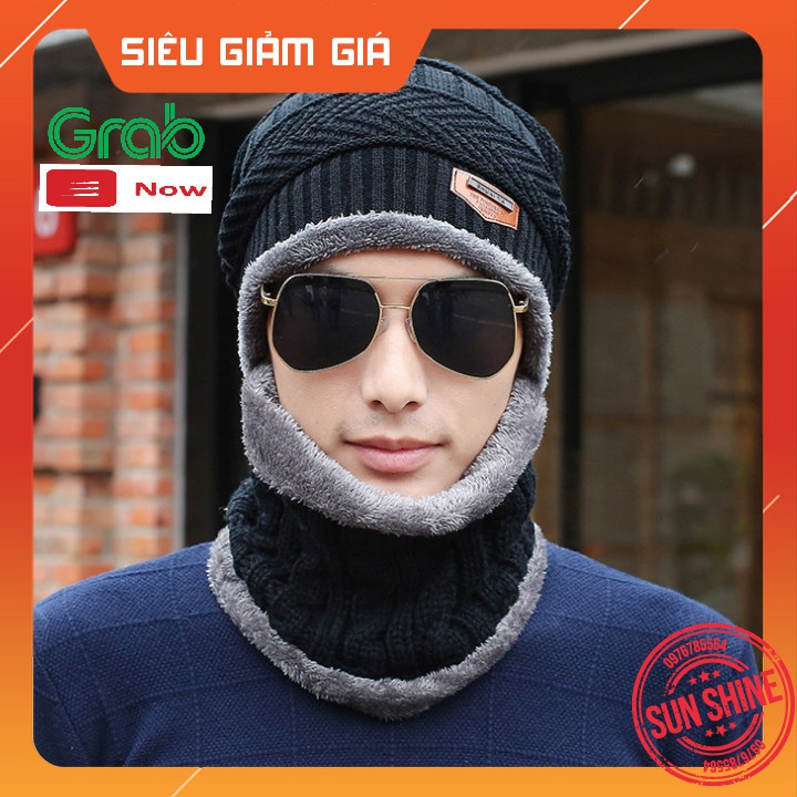 Mũ len kèm khăn lót lông ấm áp cho các chàng trai các ông bố các ông chồng