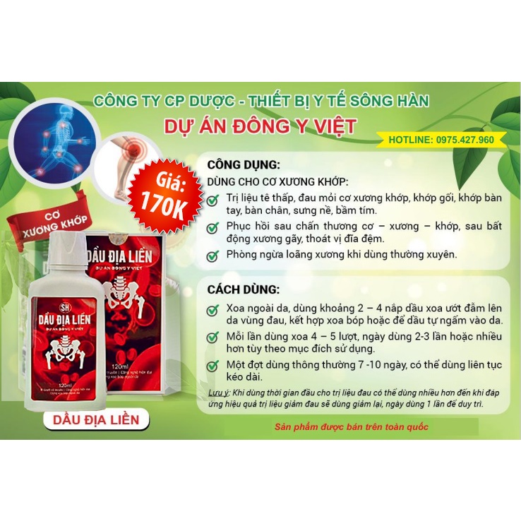 Dầu địa liền - Dầu xoa bóp dùng cho thoái hoá cơ xương khớp
