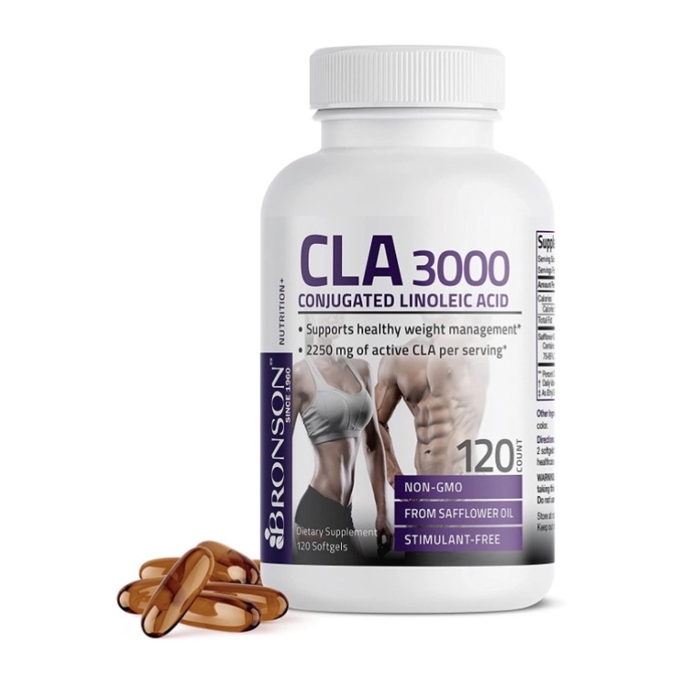 Viên uống hỗ trợ kiểm soát cân nặng và tăng cơ Bronson CLA 3000 Extra High Potency LinoleicAcid 120 viên USA