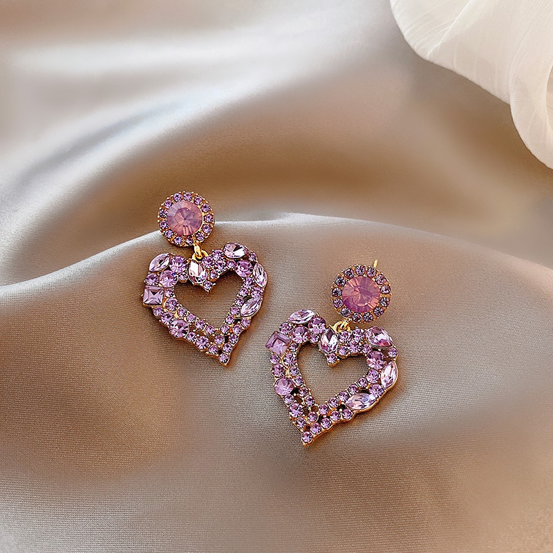 Khuyên Tai Hình Trái Tim Đính Đá Pha Lê Tím Sang Trọng Phong Cách Thời Trang Phổ Biến