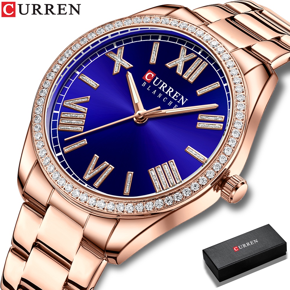 Đồng hồ nữ CURREN thời trang thiết kế kim cương giả sang trọng bằng thép không gỉ thạch anh chịu nước 9088