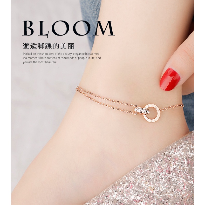 Lắc chân titan nữ la mã lồng đá zircon TT944 O1-310A - CAM KẾT KHÔNG GỈ, KHÔNG BAY MÀU - BẢO HÀNH 12 THÁNG.